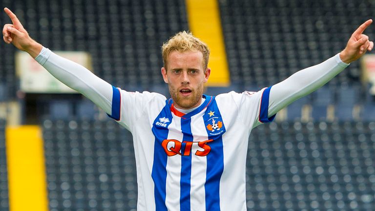 Kilmarnock's Rory McKenzie celebrates his goal after his cross was deflected into the net 