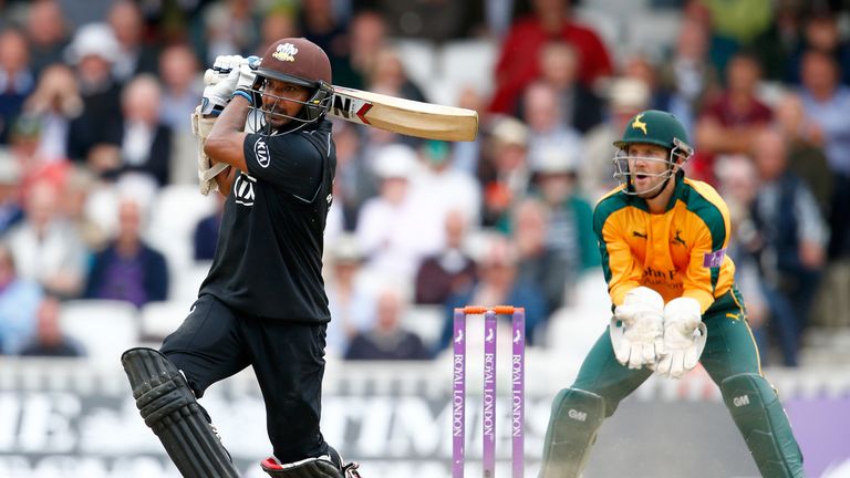LONDON, ENGLAND - SEPTEMBER 07:  Kumar Sangakkara of Surrey in action during the Royal London One-Day Cup Semi Final between Surrey and Nottinghamshire