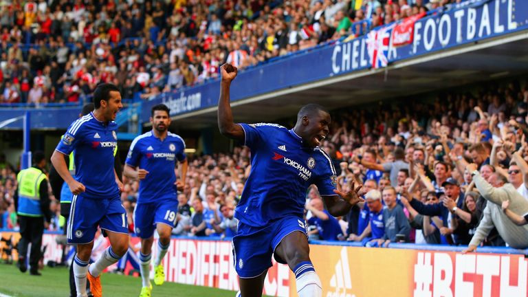 Kurt Zouma celebrates scoring the opening goal against Arsenal