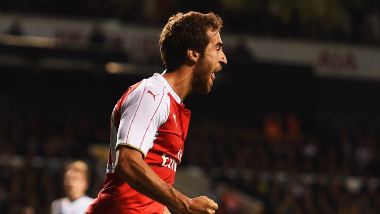 Mathieu Flamini of Arsenal celebrates as he scores their first goal