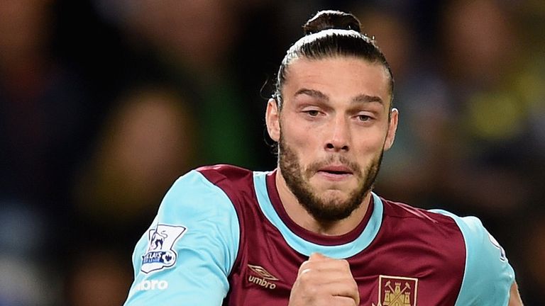 Andy Carroll of West Ham in action during the Capital One Cup Third Round match at Leicester City 