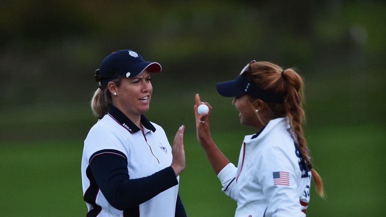 Alison Lee holed a birdie putt on the 15th to put her and USA teammate Brittany Linicome 1up against Charley Hull and Suzann Pettersen 