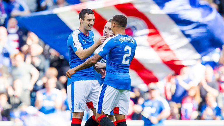 Rangers' Lee Wallace (left) celebrates after putting his side 1-0 up