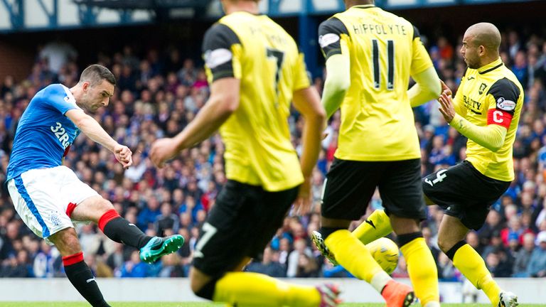 Lee Wallace opens the scoring for Rangers on the rebound at Ibrox
