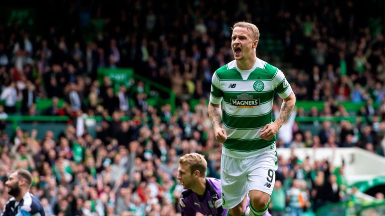 Leigh Griffiths celebrates after scoring Celtic's opener against Dundee 