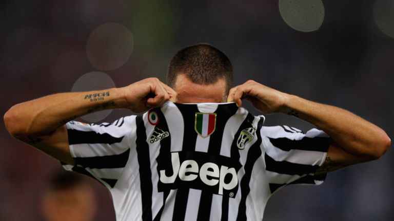Leonardo Bonucci of Juventus FC reacts during the Serie A match between AS Roma and Juventus FC at Stadio Olimpico on August 30, 2015 in Rome, Italy.