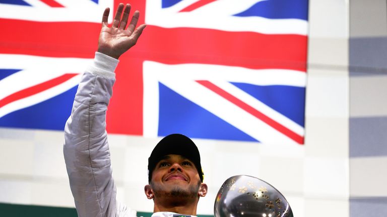 Lewis Hamilton celebrates victory in 2014