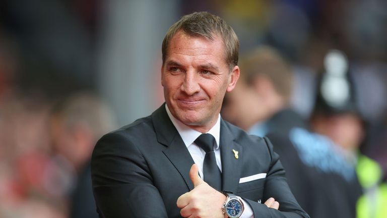 Brendan Rodgers, manager of Liverpool looks on prior to the Barclays Premier League match between Liverpool and Aston V