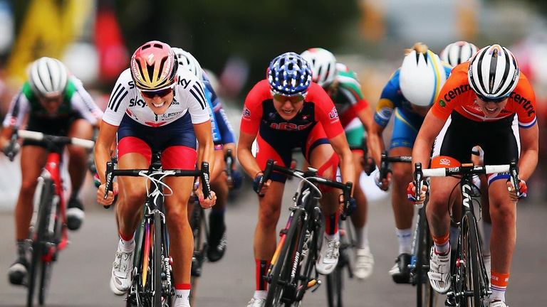 Armitstead beat Anna van der Breggen (right) and Megan Guarnier (middle)  to victory