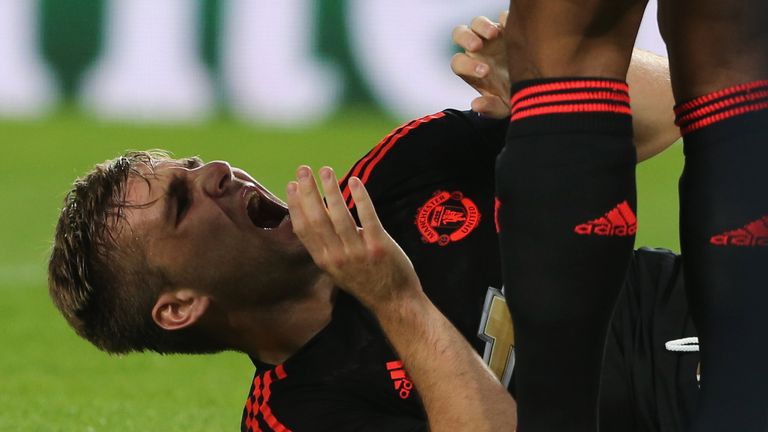 Manchester United's Luke Shaw suffered a serious injury against PSV Eindhoven.