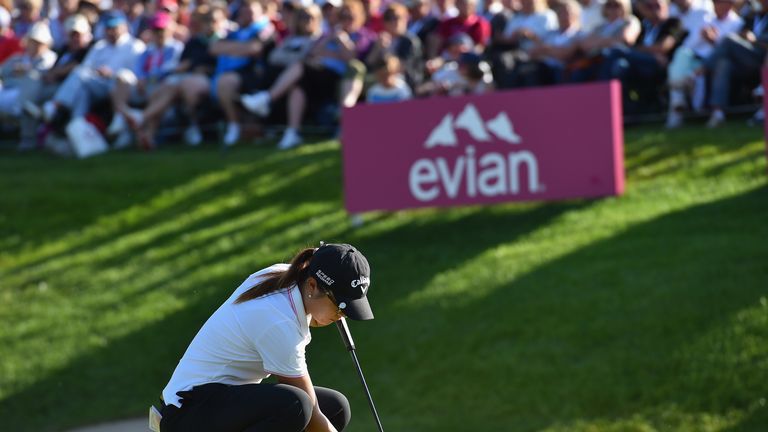 Lydia Ko of New Zealand lines up a putt during the final round of The Evian Championship