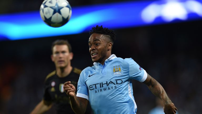 Manchester City's English midfielder Raheem Sterling runs for the ball against Juventus