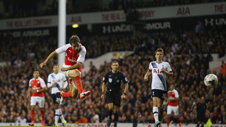 Mathieu Flamini scores Arsenal's second goal against Tottenham
