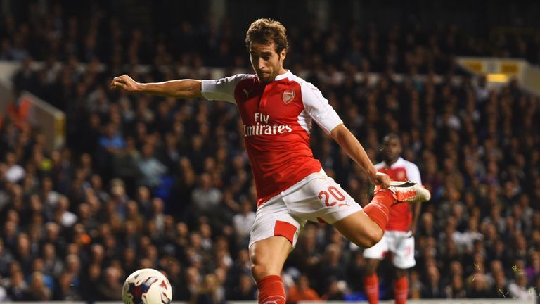 Mathieu Flamini of Arsenal scores their first goal 