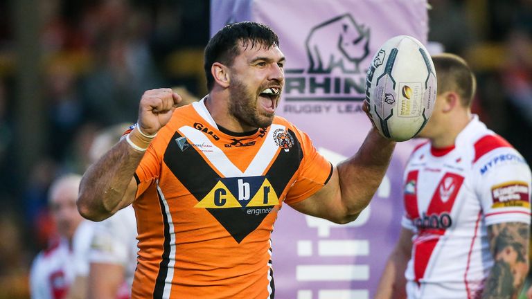 Castleford's Matt Cook celebrates his try.