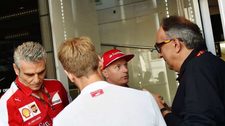 Maurizio Arrivabene, Sebastian Vettel, Kimi Raikkonen, Sergio Marchionne, 2015 Italian GP