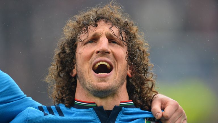 Mauro Bergamasco lines up before the Six Nations international rugby union match between England and Italy at Twickenham Stadium southwest of London 