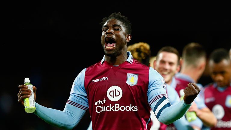 Villa skipper Micah Richards celebrates at the end of the match