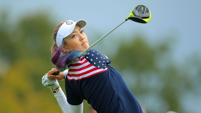 SANKT LEON-ROT, GERMANY - SEPTEMBER 20:  Michelle Wie of the United States Team takes a shot at the 2nd tee during the Sundays single matches in the 2015 S