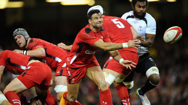 Mike Phillips passes the ball against Fiji at the Millennium Stadium