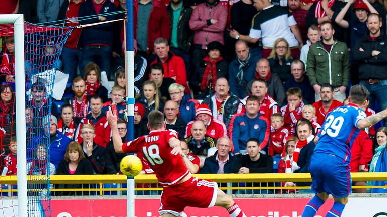 Inverness CT's Miles Storey (r) scores the opening goal of the game against Aberdeen in the Ladbrokes Premiership