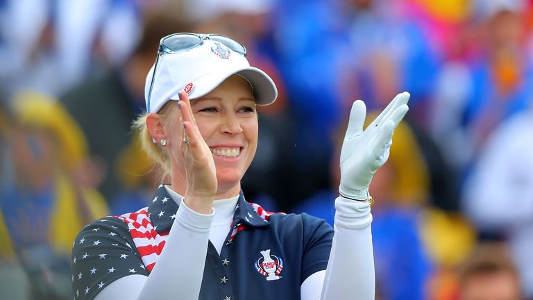 SANKT LEON-ROT, GERMANY - SEPTEMBER 20:  Morgan Pressel of the United States Team claps her hands at the first tee during the Sundays single matches in the