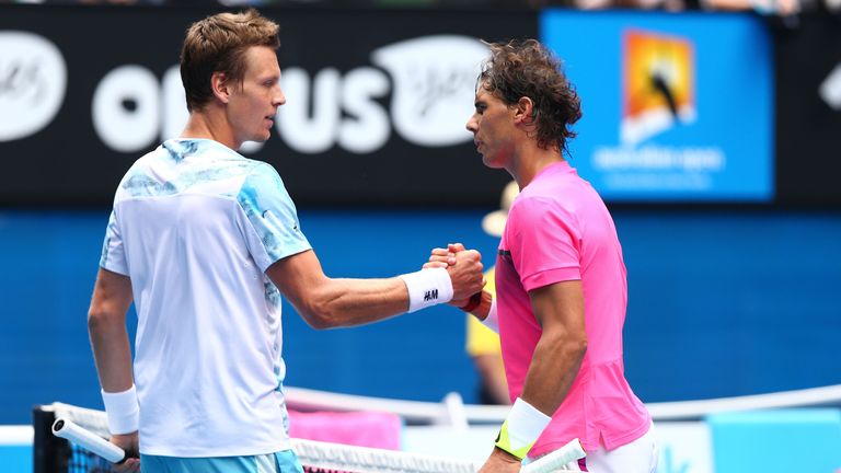 Rafael Nadal congratulates Tomas Berdych following their quarter-final match in Melbourne
