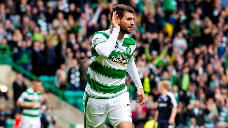 Nadir Ciftci celebrates after scoring his first goal for Celtic
