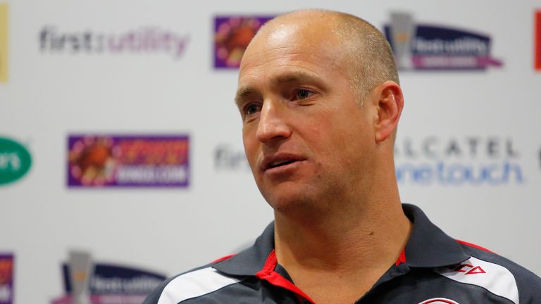 Head coach Nathan Brown of St Helens speaks during a press conference after the Super League match between St Helens and Wigan