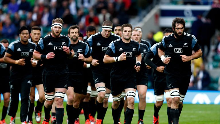 New Zealand warm up prior to kickoff during the QBE International match between England and New Zealand at Twickenham 