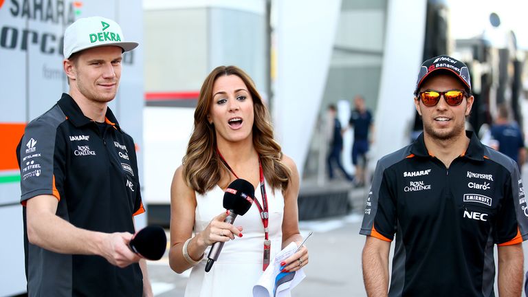 Natalie Pinkham speaks with Sergio Perez and Nico Hulkenberg 