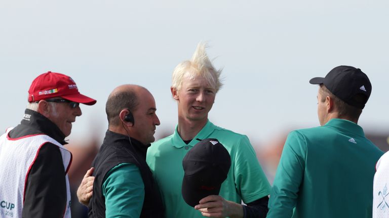 Nigel Edwards congratulates Jimmy Mullen as GB&Ire cruise to victory