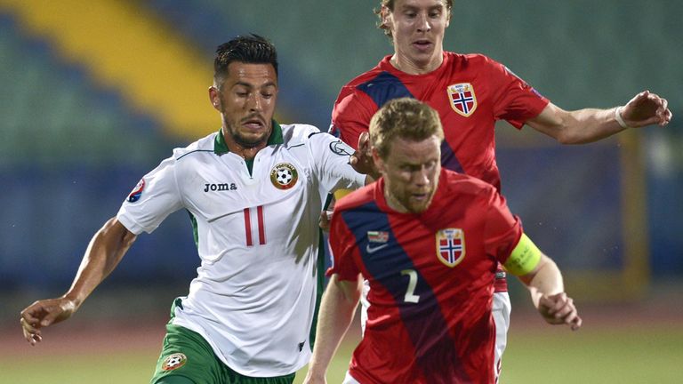 Norway's Tom Hogli (right) vies for the ball against Bulgaria