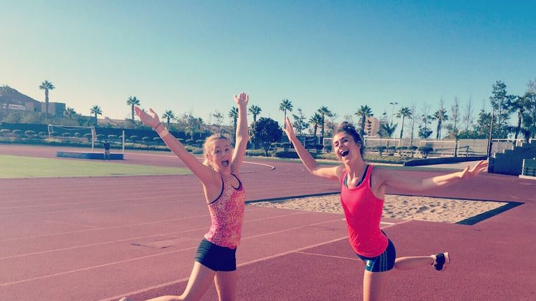 Olivia Breen (right) takes a break in training in Tenerife ahead of the Worlds