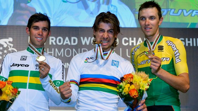 Michael Matthews, Peter Sagan and Raumnas Navardauskas, UCI Road World Championships, men's road race, Richmond
