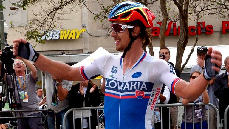 Peter Sagan (Slovakia) celebrates after winning the Elite Mens Road Race at the 2015 UCI Road World Championships