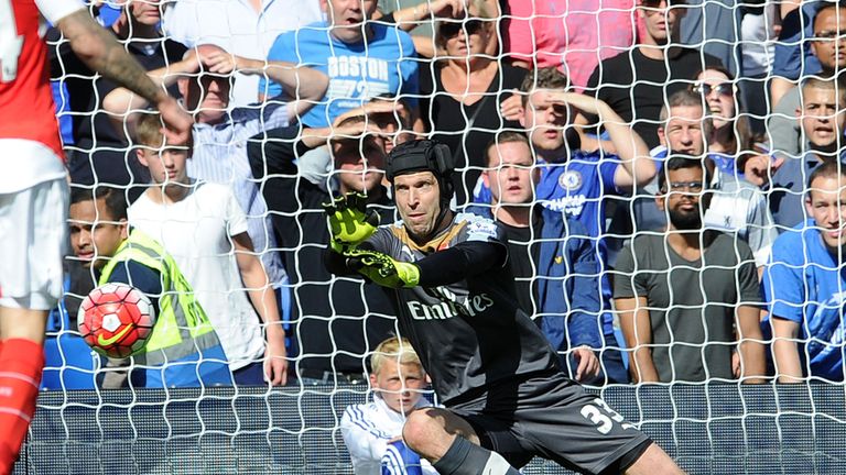 Petr Cech of Arsenal in action during the Barclays Premier League match between Chelsea and Arsenal on September 19, 2015 in London, United Kingdom. 