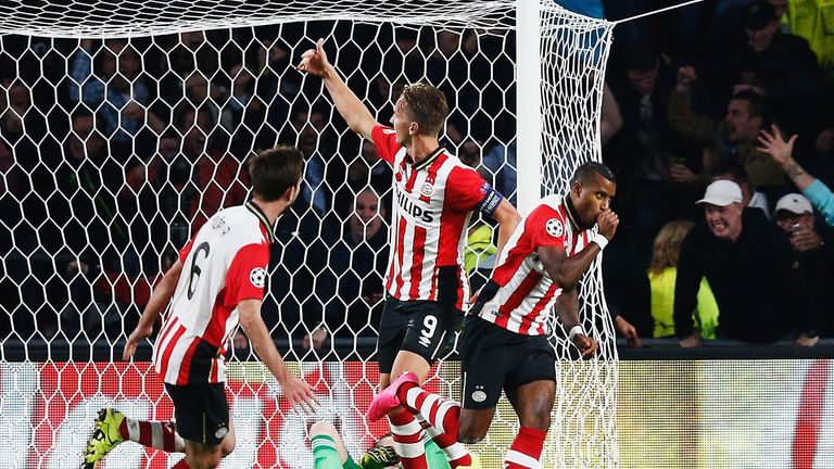 Luciano Narsingh of PSV Eindhoven celebrates