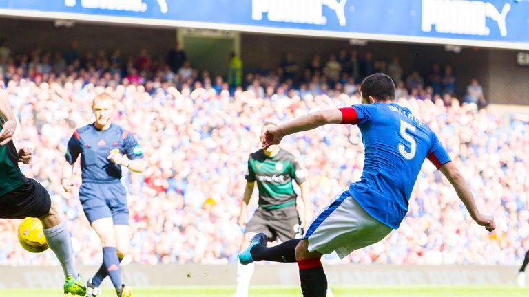 Lee Wallace (right) curled home Rangers' opening goal after just four minutes