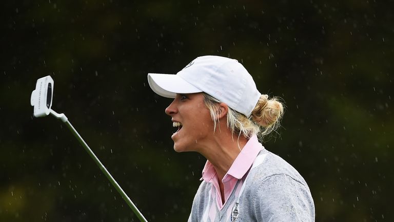 Melissa Reid of team Europe celebrates holeing her putt during the continuation of the afternoon fourball matches at The Solheim Cup
