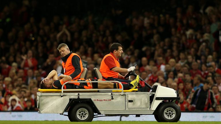 Rhys Webb is stretchered off the field at the Millennium Stadium 
