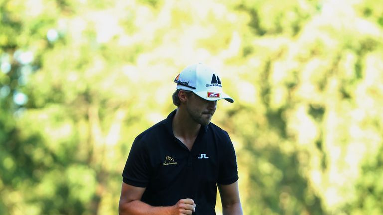 MONZA, ITALY - SEPTEMBER 20:  Rikard Karlberg of Sweden celebrates his birdie on the 17th green during the 72nd Open d'Italia final round at Golf Club Mila