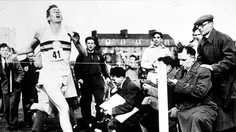 Roger Bannister breaks the four-minute mile in May 1954 in Oxford