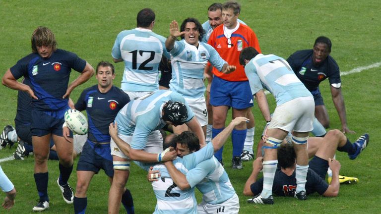 Argentina celebrate after beating hosts France in their World Cup opener in 2007 