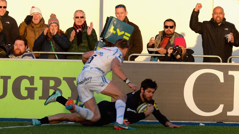 Saracens full-back Catalin Fercu scores a try against Exeter during last season's LV= Cup