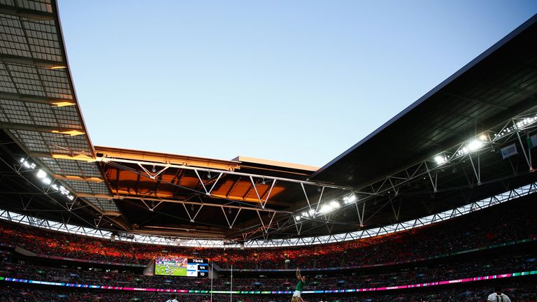 A general view of Wembley Stadium during the Rugby World Cup match between Ireland and Romania