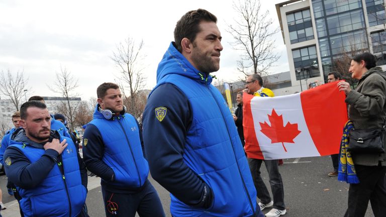 Fans holding a Canadian flag greet Clermont lock Jamie Cudmore