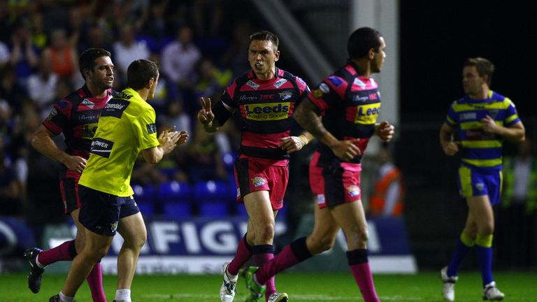Kevin Sinfield signals for a kick at goal during Leeds' win over Warrington in the 2011 play-offs