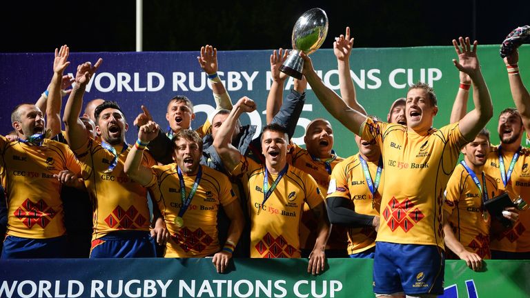 Romania celebrate after winning the World Rugby Nations Cup last June