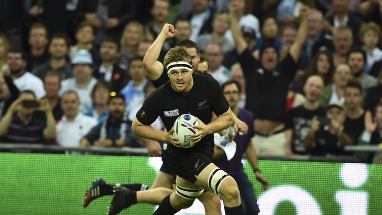 New Zealand's flanker Sam Cane scores his side's second try